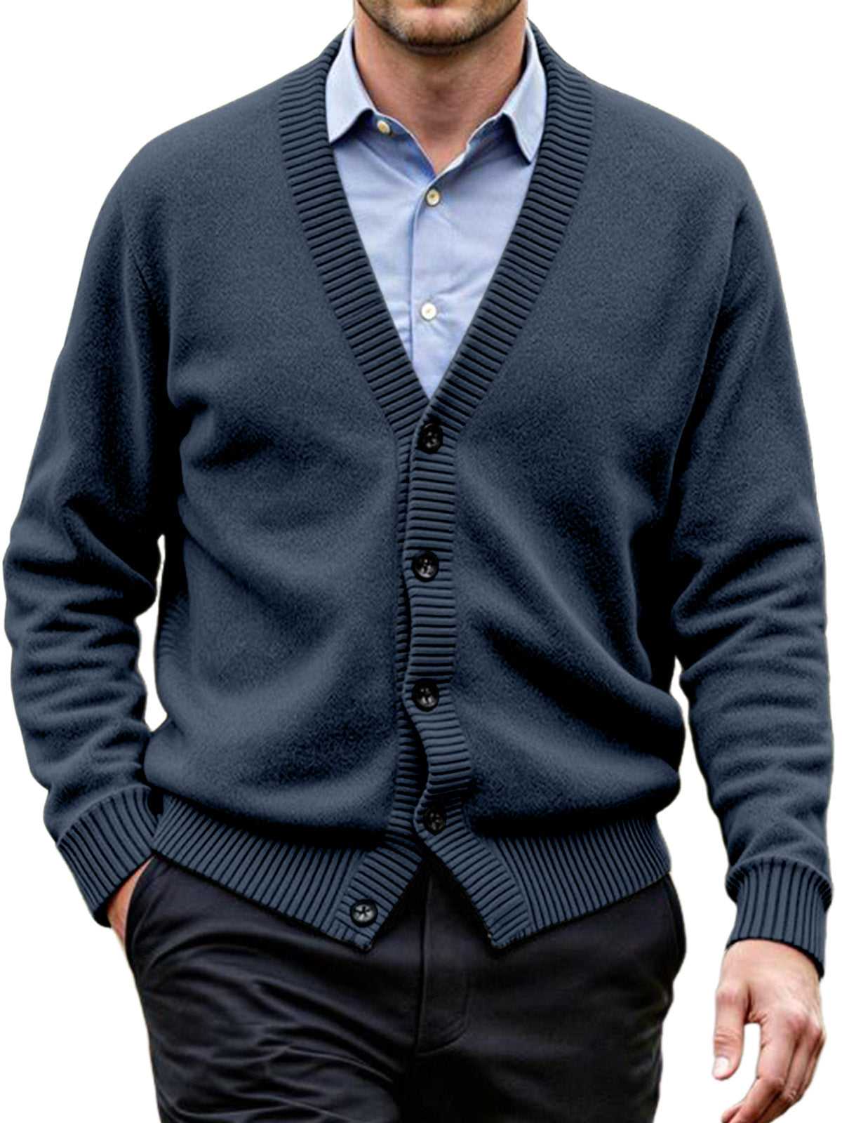Men's Daily Casual Solid Color Knitted Cardigan Sweater