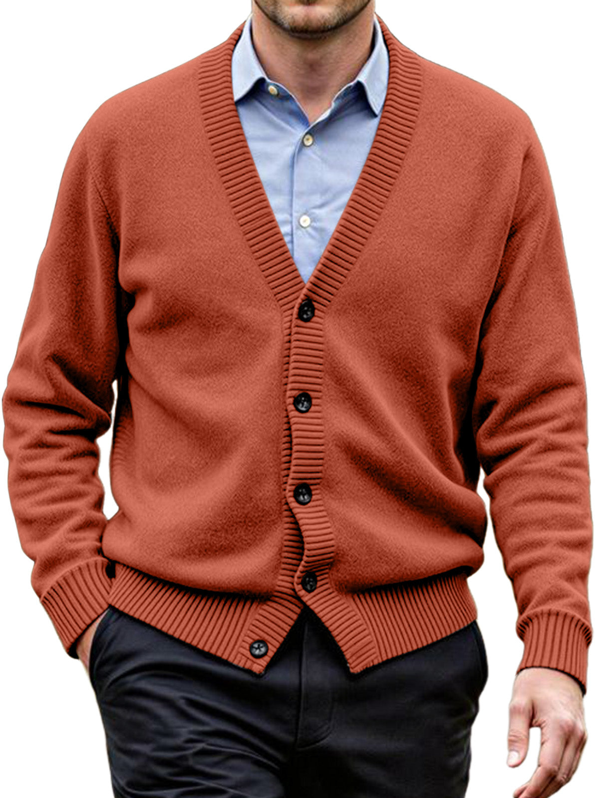Men's Daily Casual Solid Color Knitted Cardigan Sweater