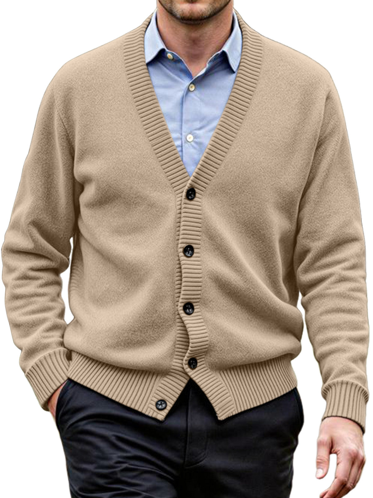 Men's Daily Casual Solid Color Knitted Cardigan Sweater