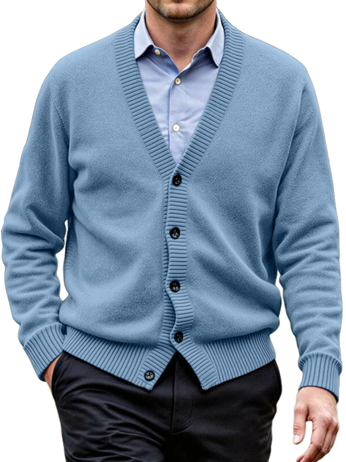 Men's Daily Casual Solid Color Knitted Cardigan Sweater
