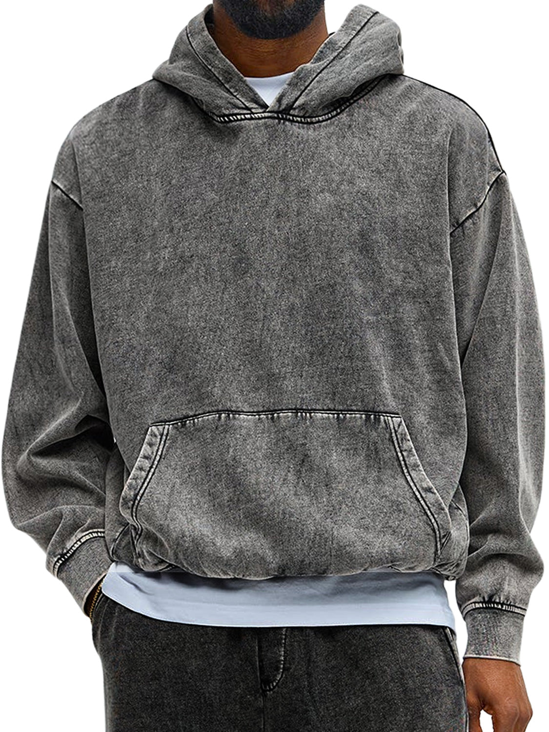 Men's Vintage Washed Cotton Hooded Long-Sleeved Sweatshirt