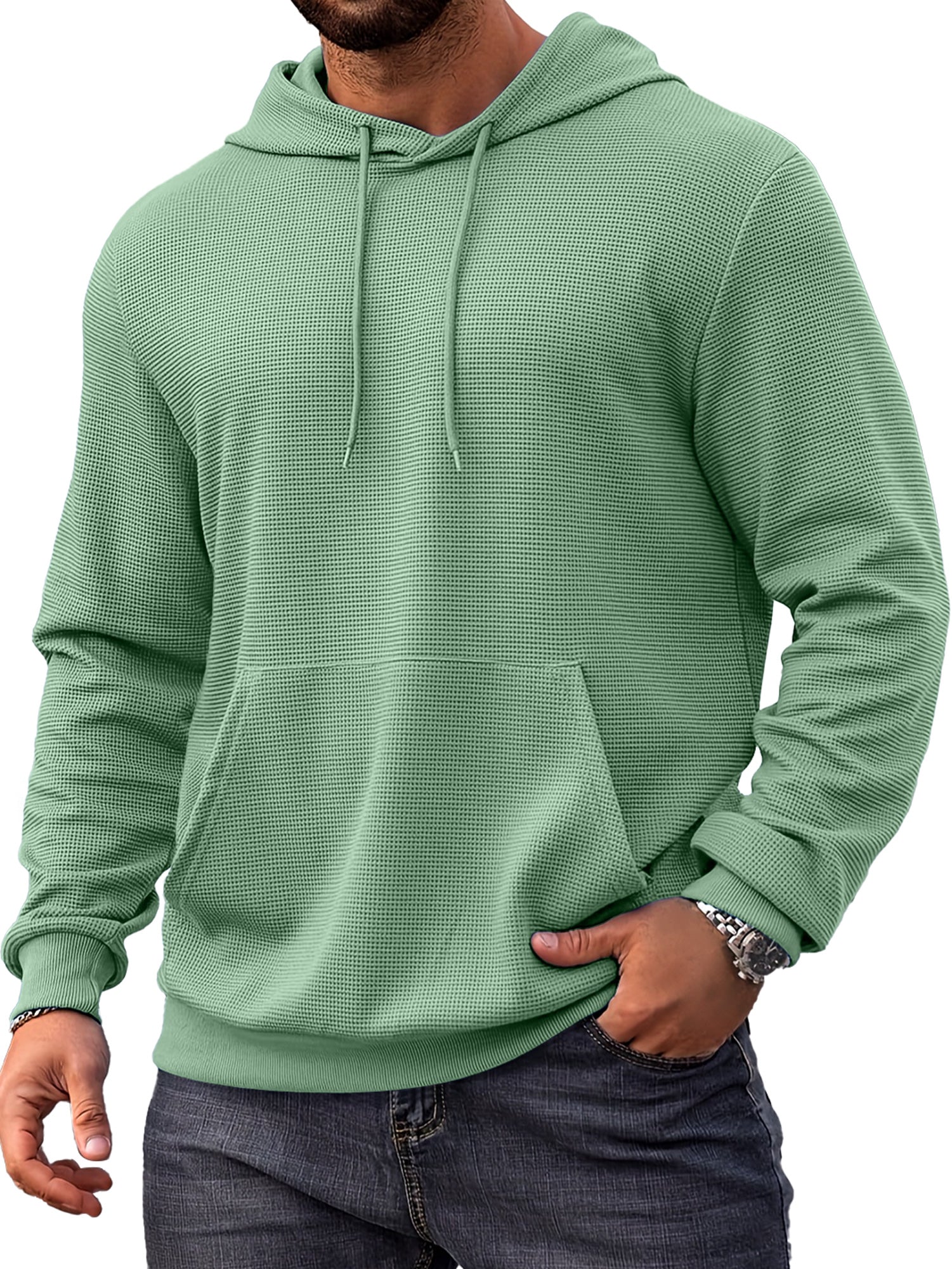 Men's Everyday Simple Waffle Comfortable Long-sleeved Hooded Sweatshirt