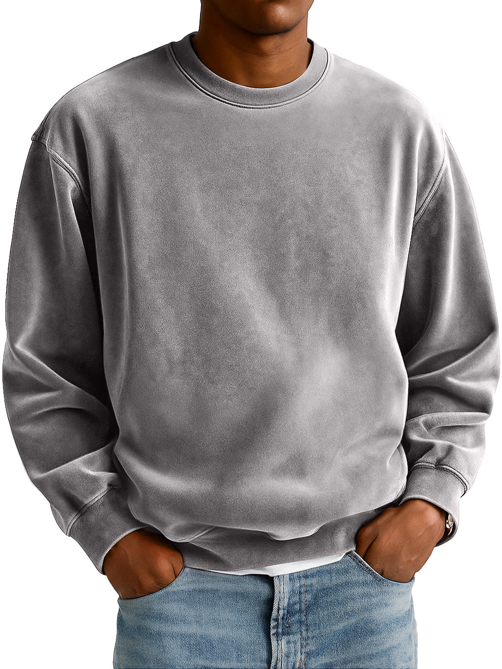 Men's Everyday Suede Crew Neck Casual Comfort Sweatshirt