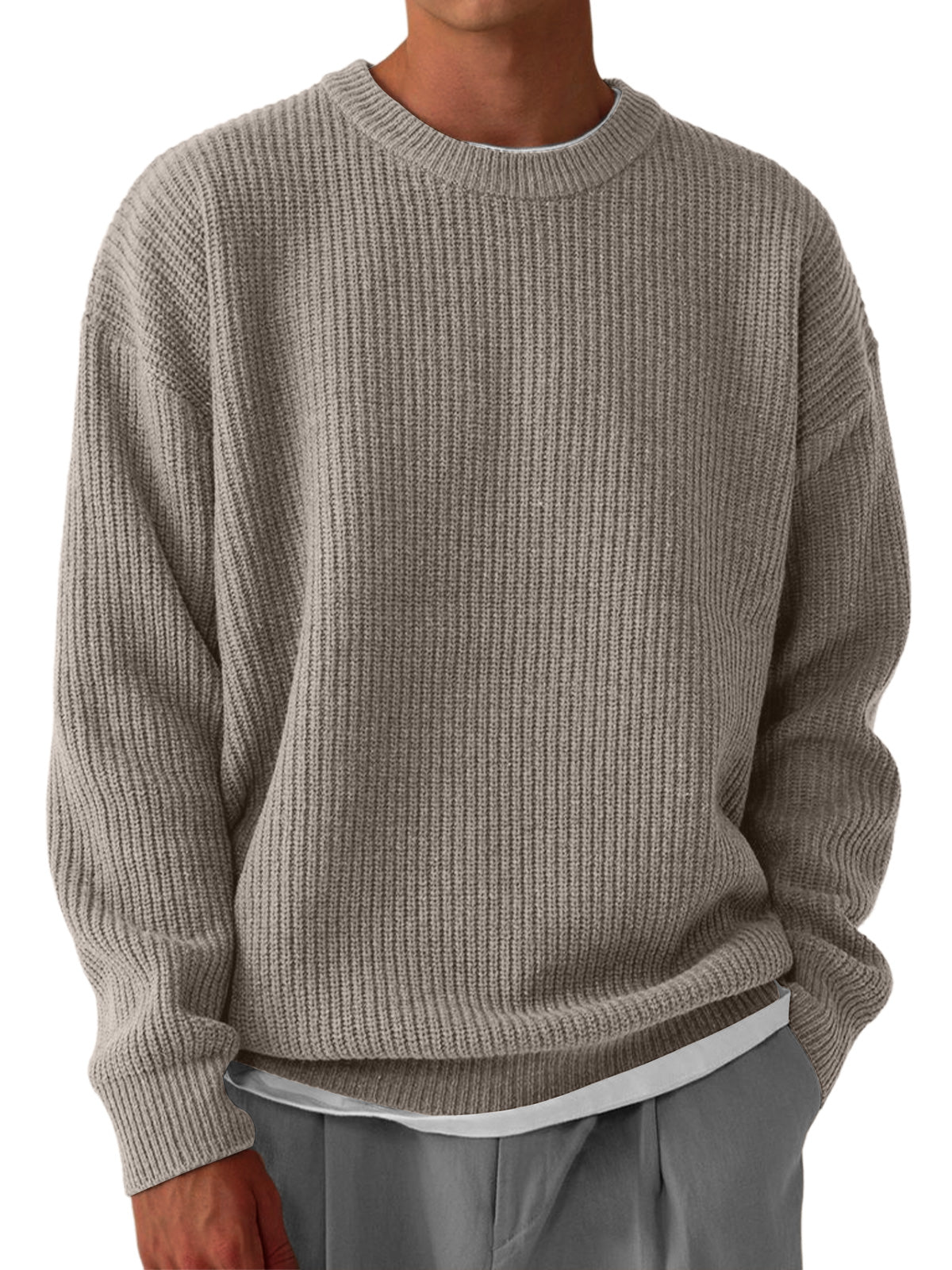 Men's Casual Round Neck Solid Color Knitted Sweater