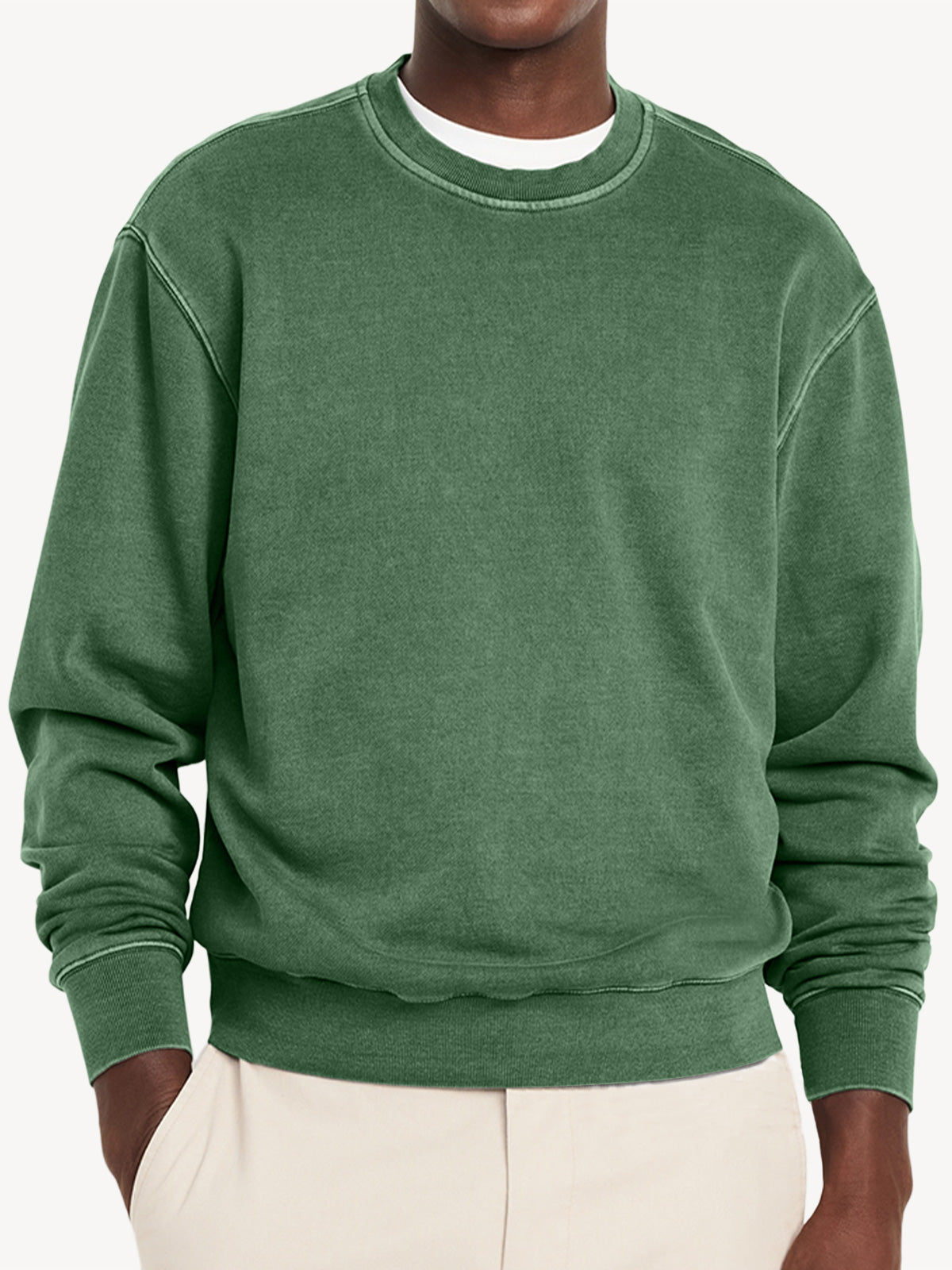 Men's Casual Round Neck Solid Color Comfortable Long-Sleeved Sweatshirt