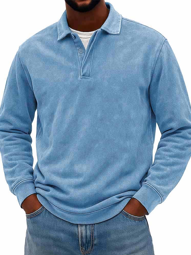 Men's Wear Fashionable Casual Daily Two-layer Placket Design Lapel Long-sleeved Polo Shirt 