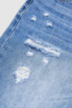 Raw Hem Ripped Mid Waist Denim Bermuda Shorts
