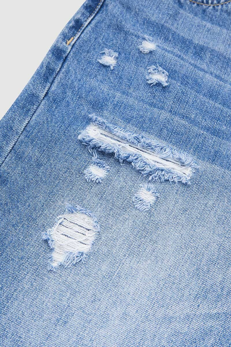 Raw Hem Ripped Mid Waist Denim Bermuda Shorts