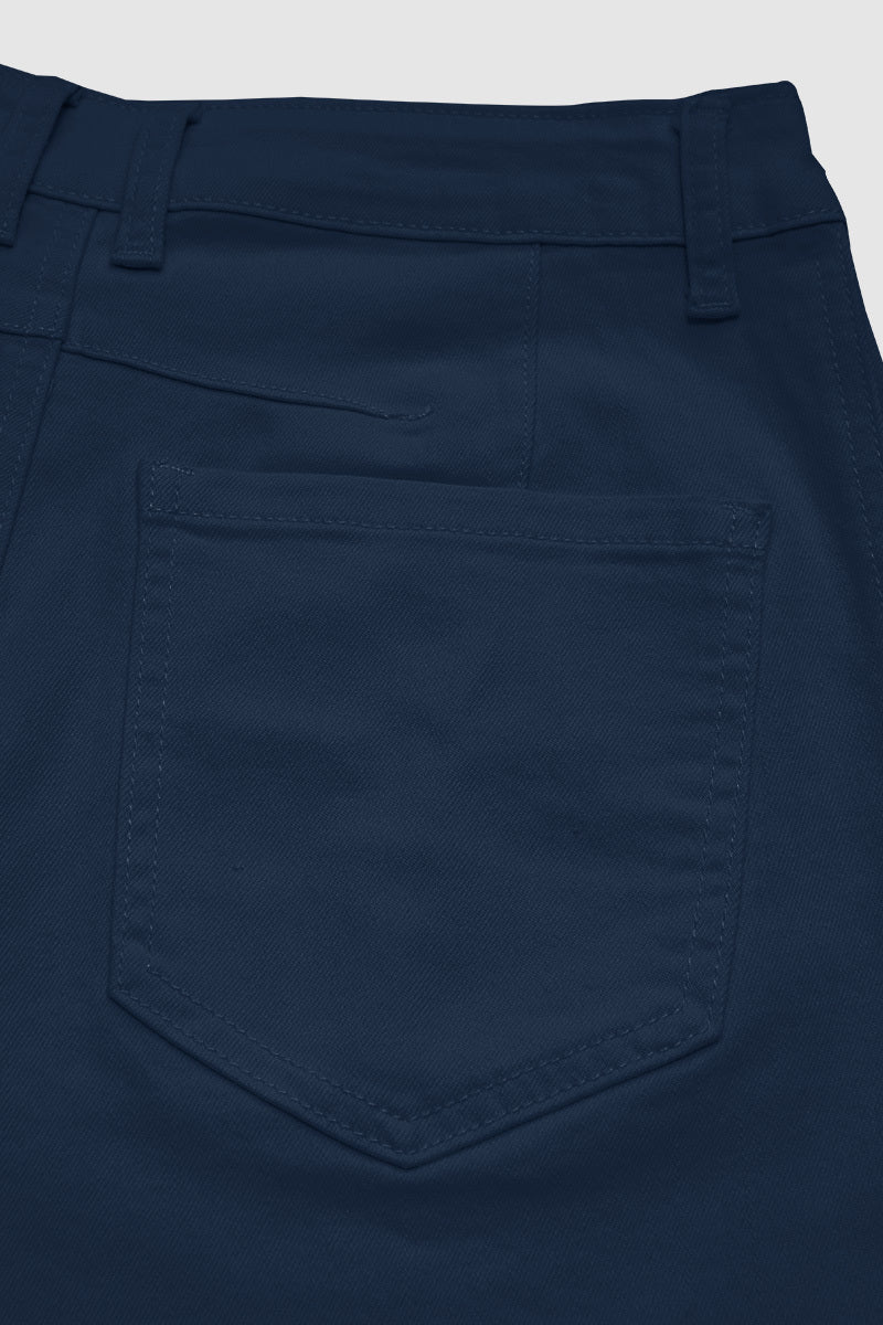 Solid Stitch Detail Mid Waist Crop Straight Leg Jeans Without Belt