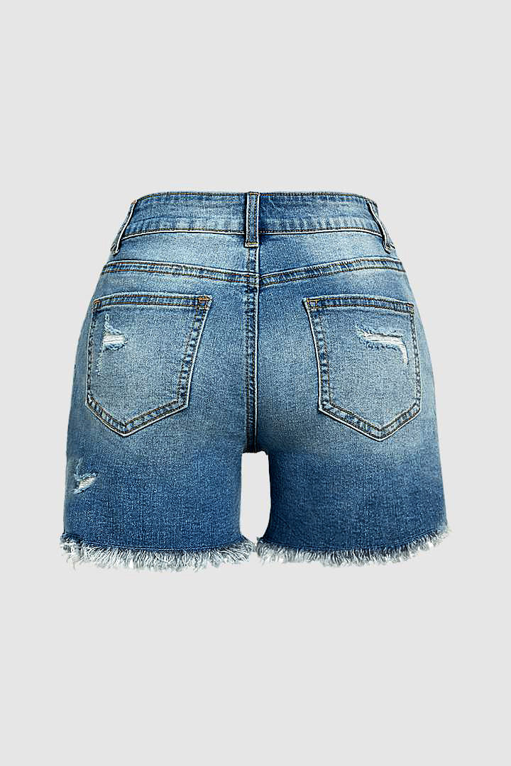 Raw Hem Ripped Low Rise Denim Shorts
