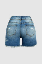Raw Hem Ripped Low Rise Denim Shorts