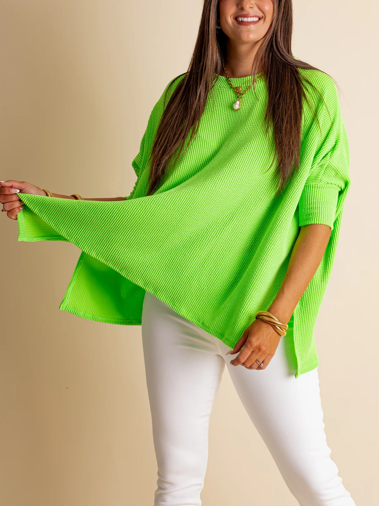 Women's Oversized Half Sleeve Ribbed Top