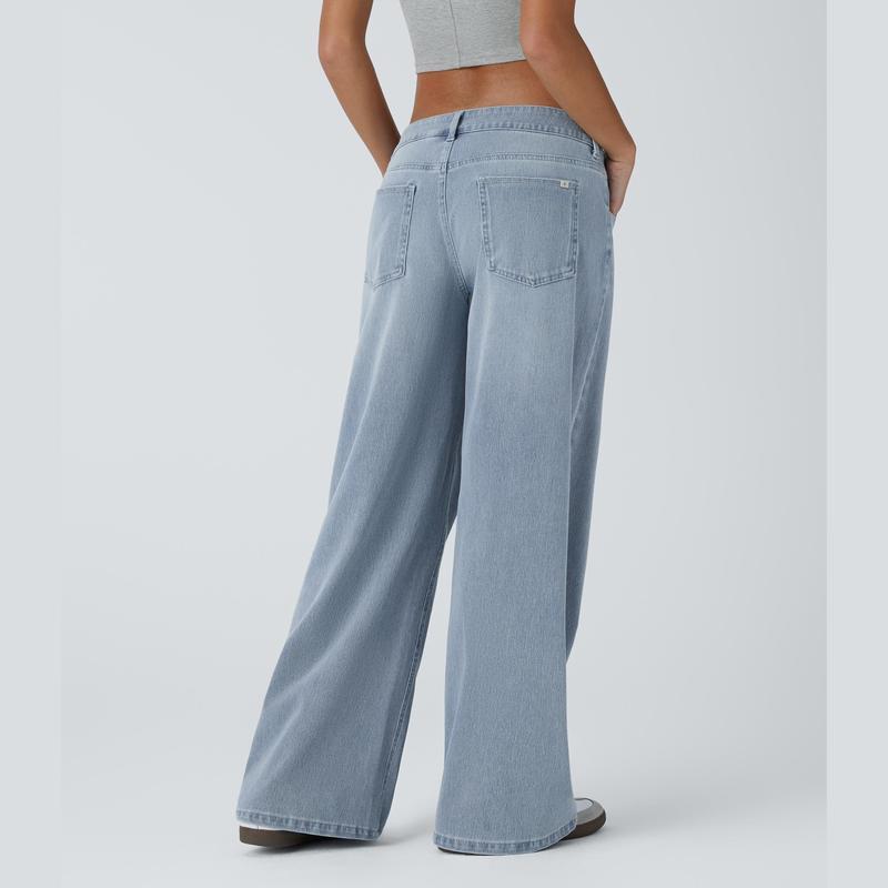 𝑯𝒂𝒍𝒍𝒐𝒘𝒆𝒆𝒏 𝑺𝒂𝒍𝒆🎃Flex Asymmetric Low Rise Zipper Pockets Baggy Wide Leg Washed Casual Jeans