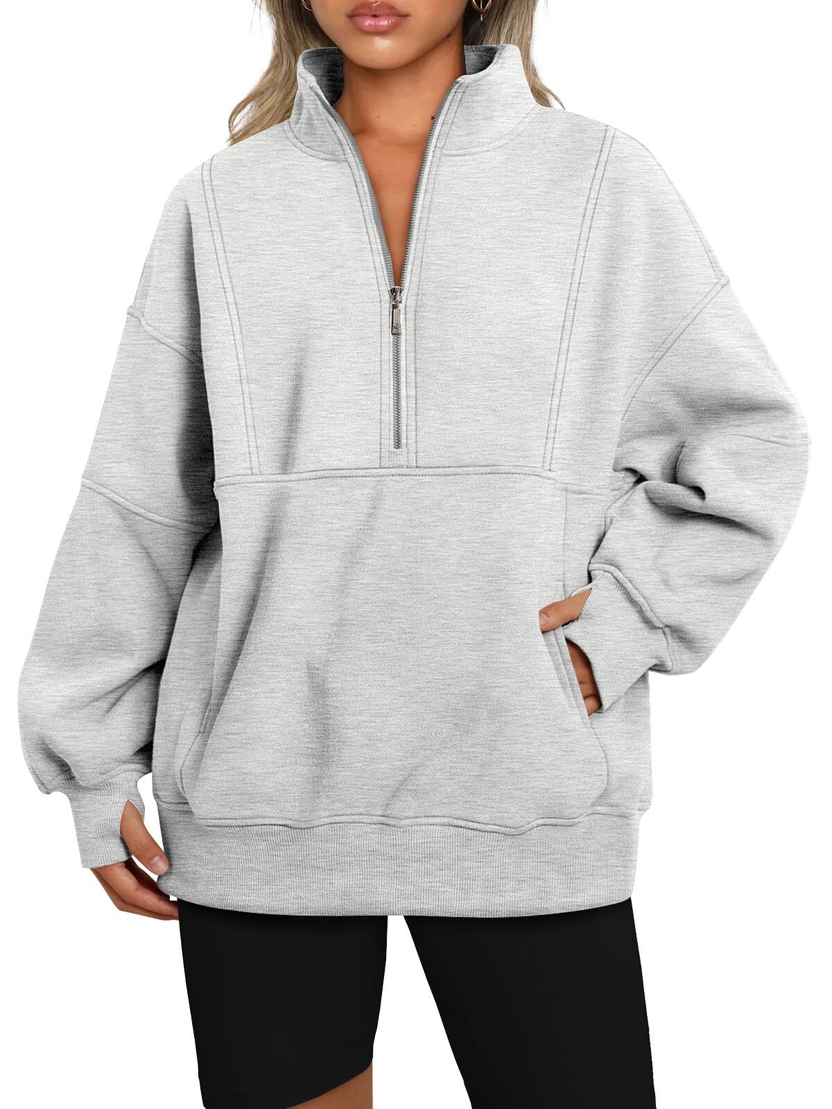 Women's Half Zip Oversized Sweatshirt with Pockerts
