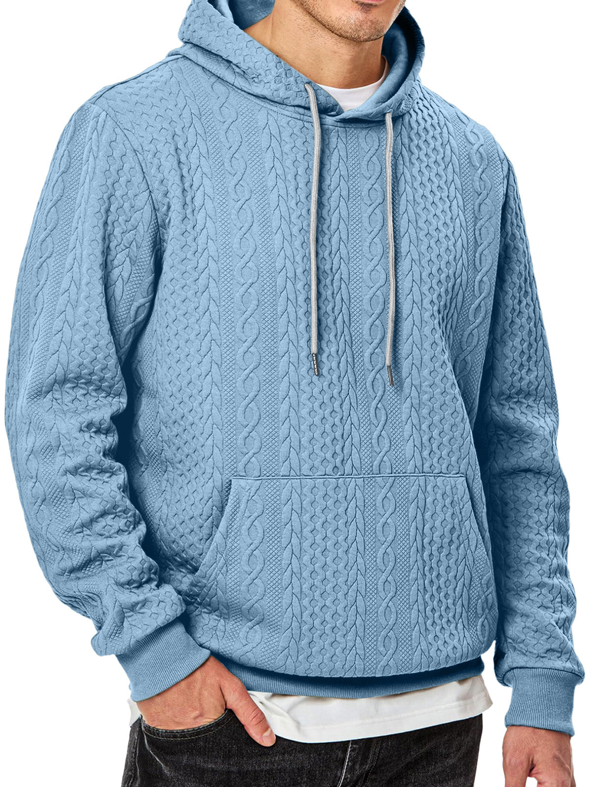 Men's Simple Solid Color Texture Long-sleeved Hooded Sweatshirt