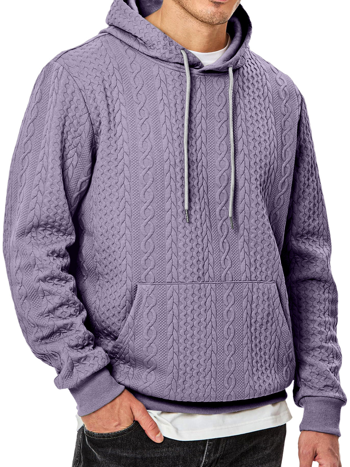 Men's Simple Solid Color Texture Long-sleeved Hooded Sweatshirt