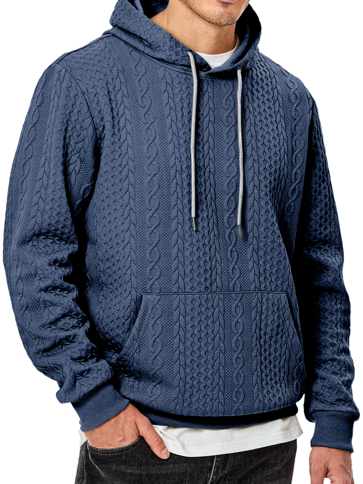 Men's Simple Solid Color Texture Long-sleeved Hooded Sweatshirt