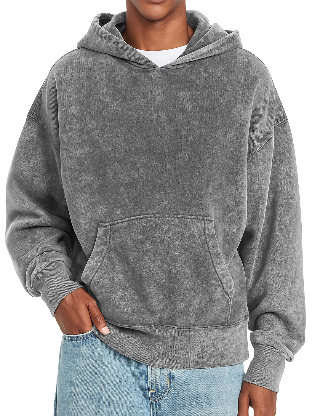Men's Vintage Pure Cotton Washed Distressed Casual Hooded Sweatshirt