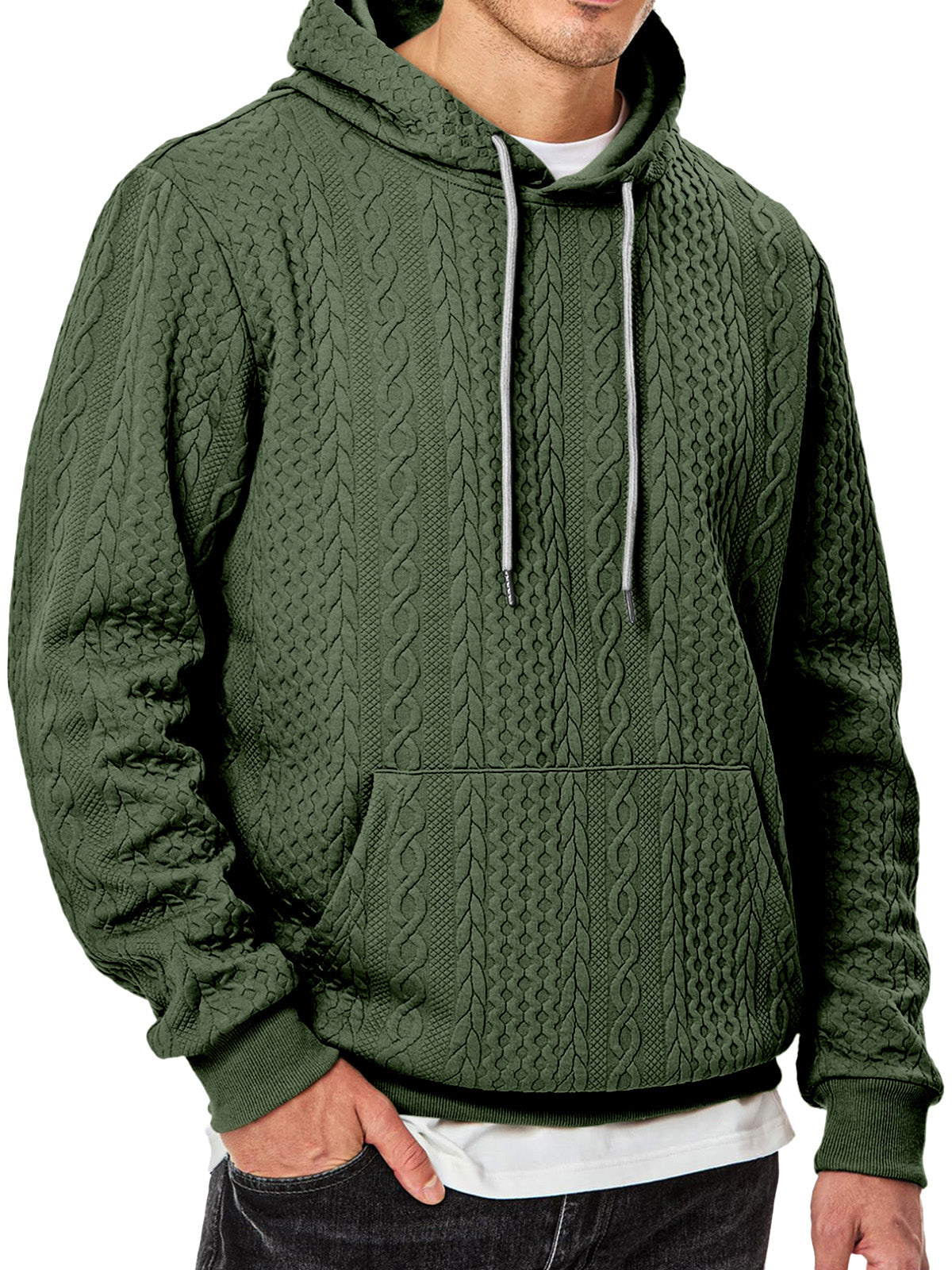Men's Simple Solid Color Texture Long-sleeved Hooded Sweatshirt