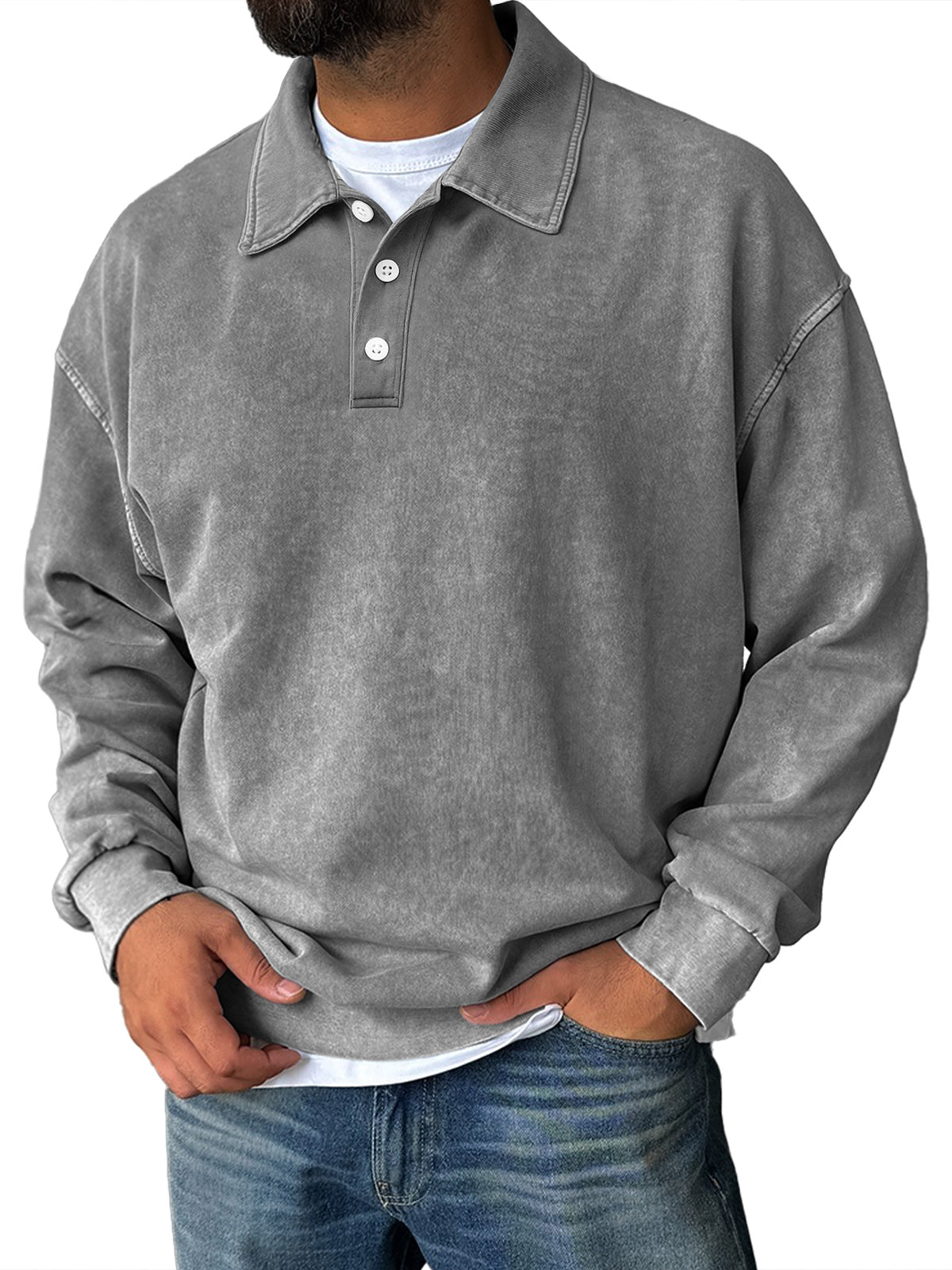Men's Retro Everyday Lapel Collar Button-Down Comfortable Sweatshirt