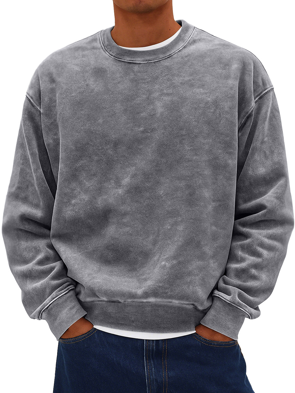 Men's Retro Daily Round Neck Cotton Washed Distressed Sweatshirt