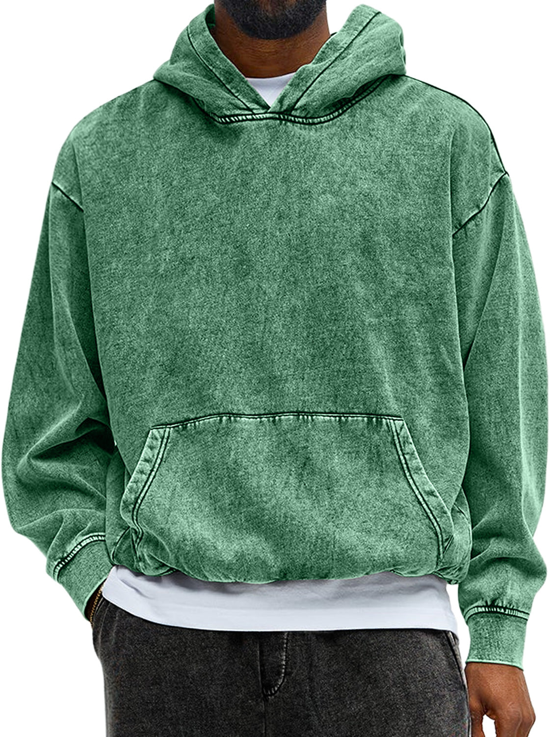 Men's Vintage Washed Cotton Hooded Long-Sleeved Sweatshirt