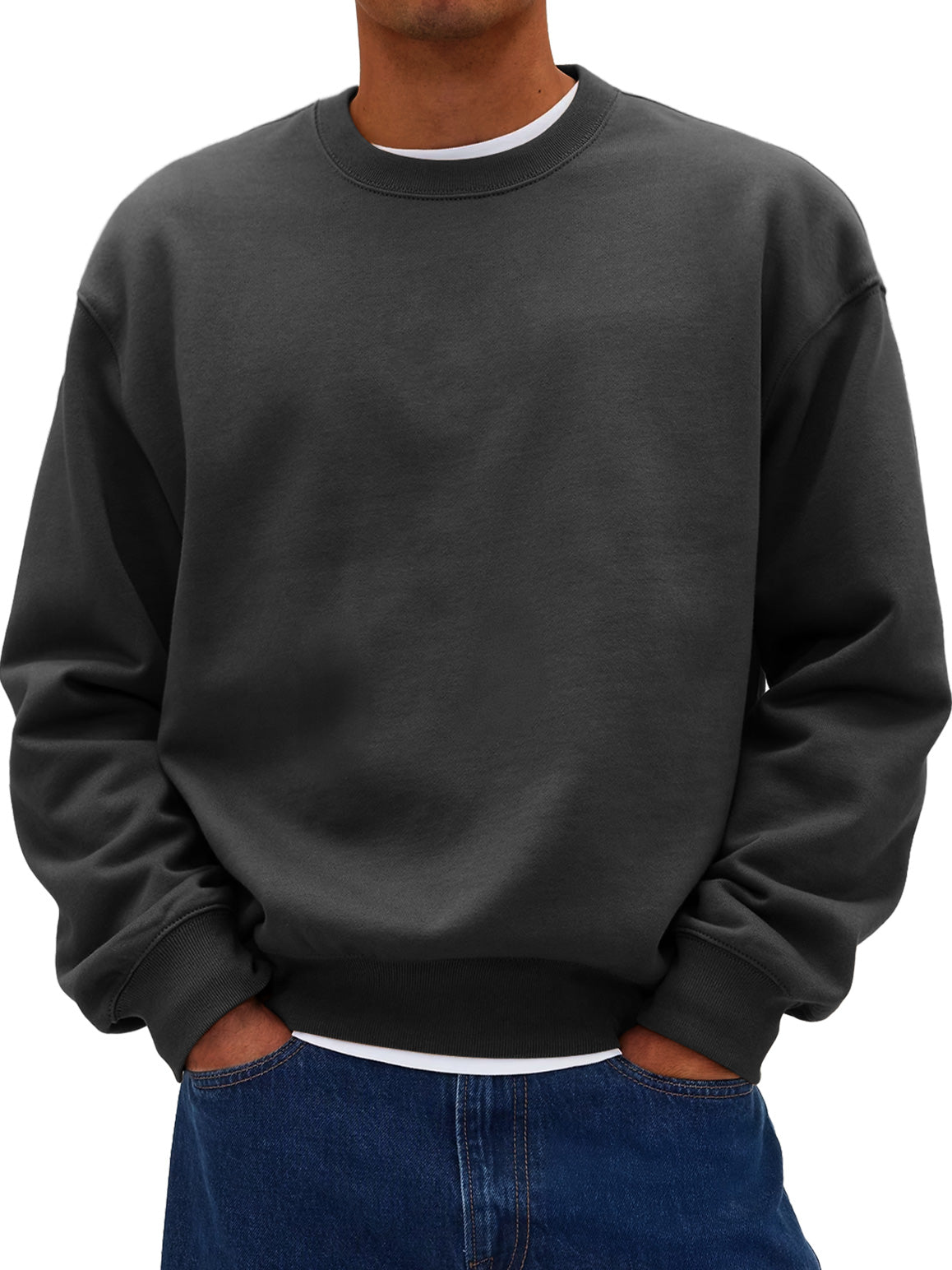 Men's Daily Round Neck Casual Cotton Solid Color Sweatshirt