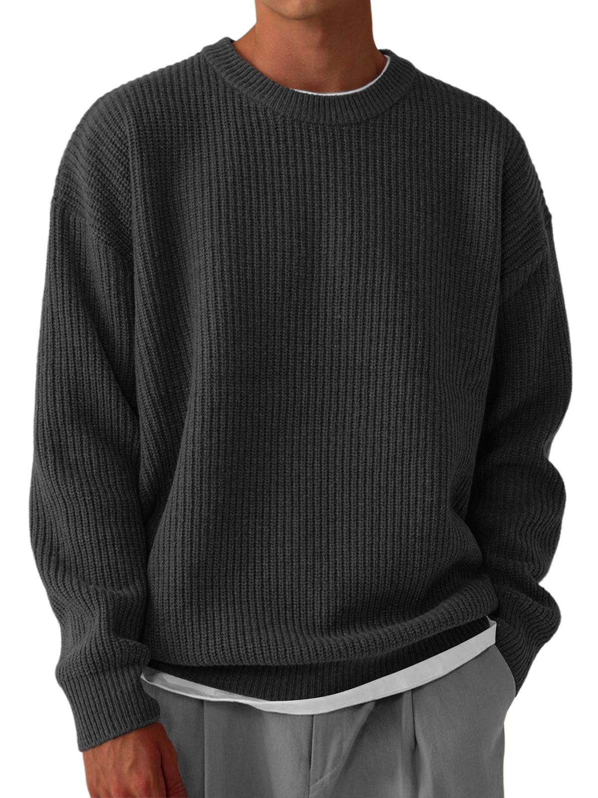 Men's Casual Round Neck Solid Color Knitted Sweater
