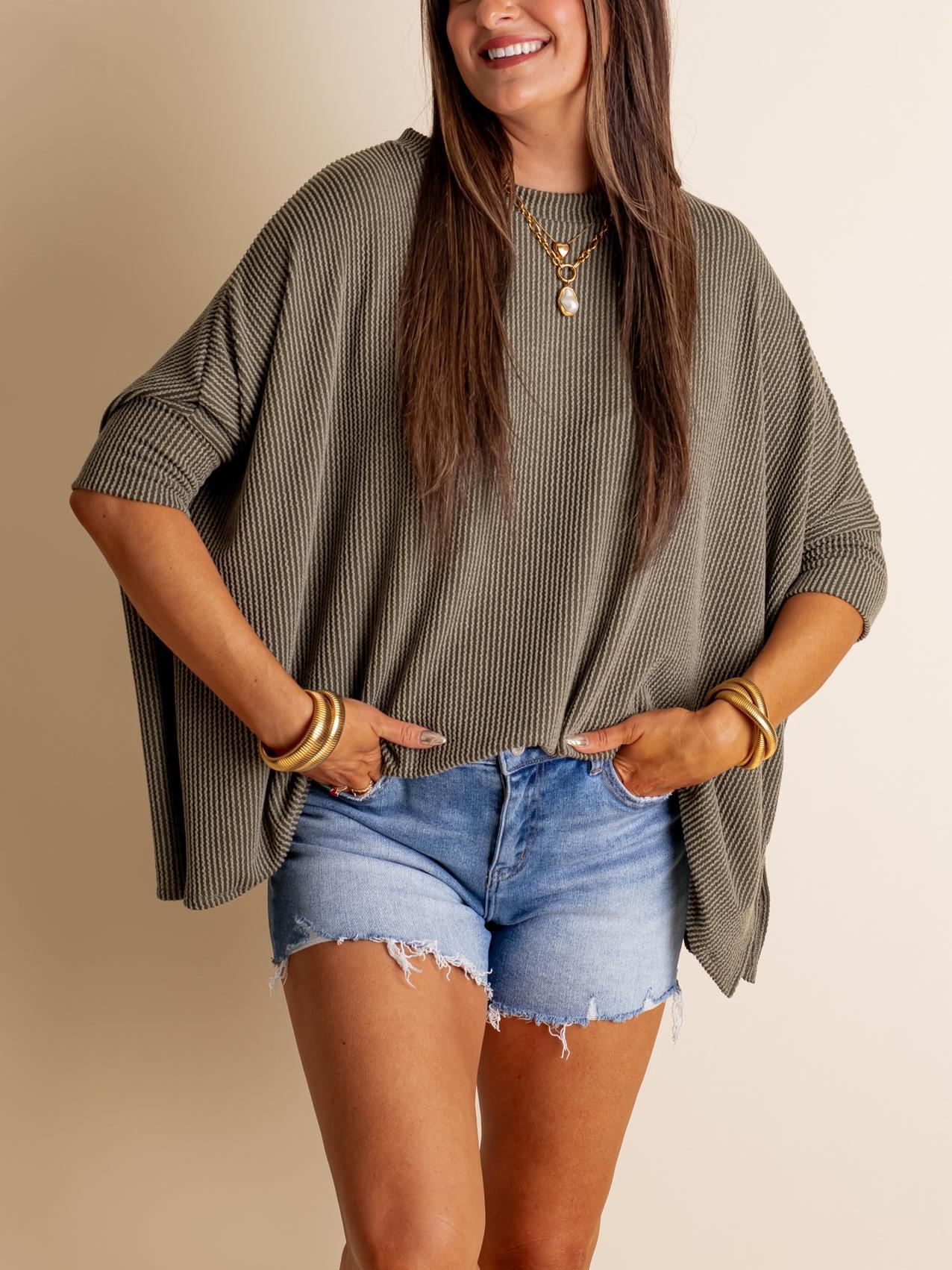 Women's Oversized Half Sleeve Ribbed Top