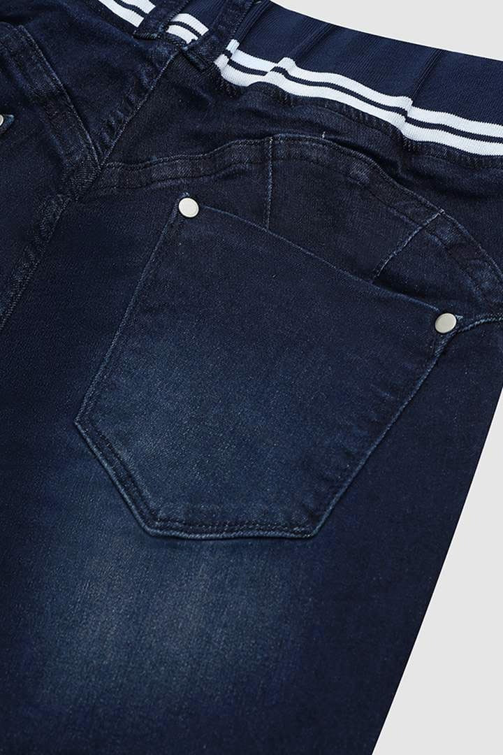 Wash Contrast Binding Double Button Drawstring Mid Waist Capri Jeans