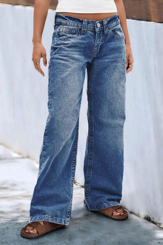 Wash Straight Leg Low Rise Jeans