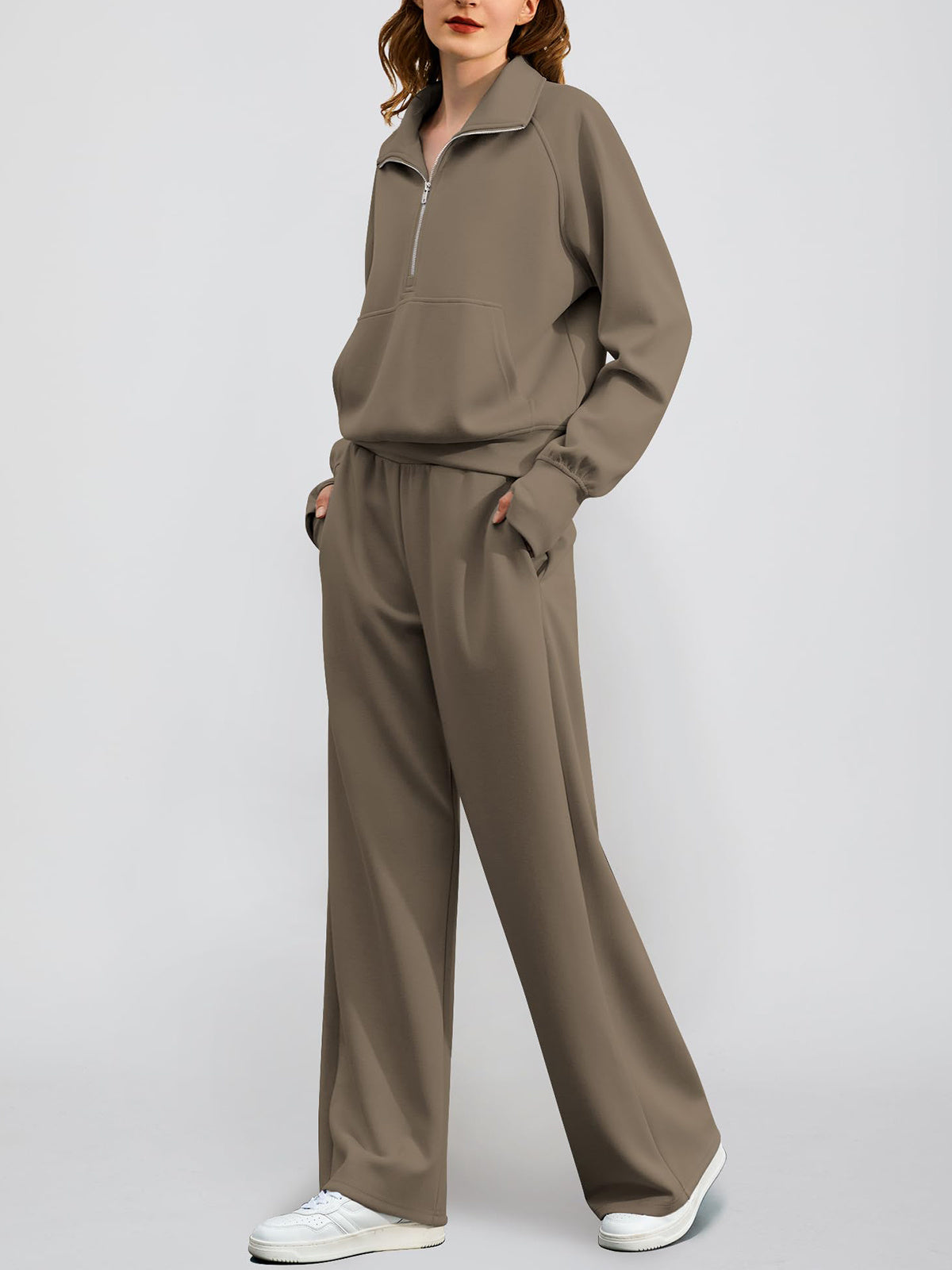 Women's Oversized Half Zip 2 Piece Sweatsuit Set