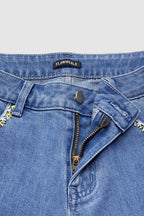Wash Embroidery Mid Waist Denim Shorts