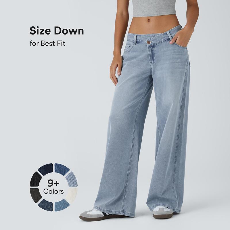 𝑯𝒂𝒍𝒍𝒐𝒘𝒆𝒆𝒏 𝑺𝒂𝒍𝒆🎃Flex Asymmetric Low Rise Zipper Pockets Baggy Wide Leg Washed Casual Jeans
