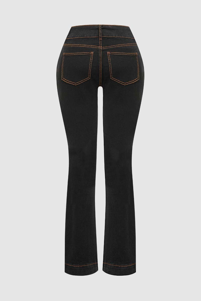 Double Button Stitch Detail High Waist Bootcut Jeans