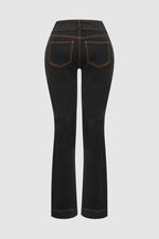 Double Button Stitch Detail High Waist Bootcut Jeans