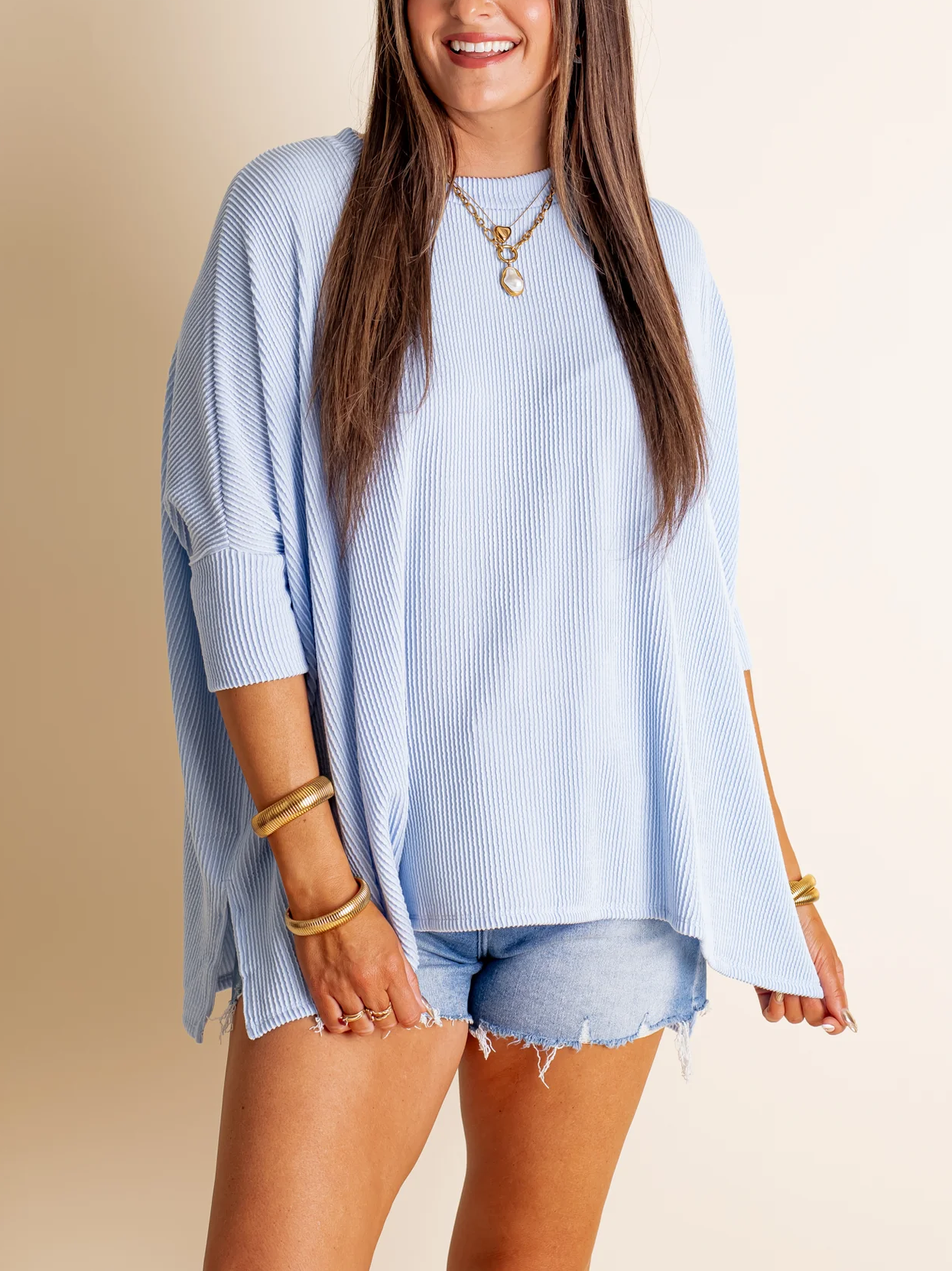 Women's Oversized Half Sleeve Ribbed Top