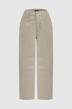 Solid Stitch Detail Mid Waist Crop Straight Leg Jeans Without Belt
