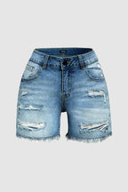 Raw Hem Ripped Low Rise Denim Shorts