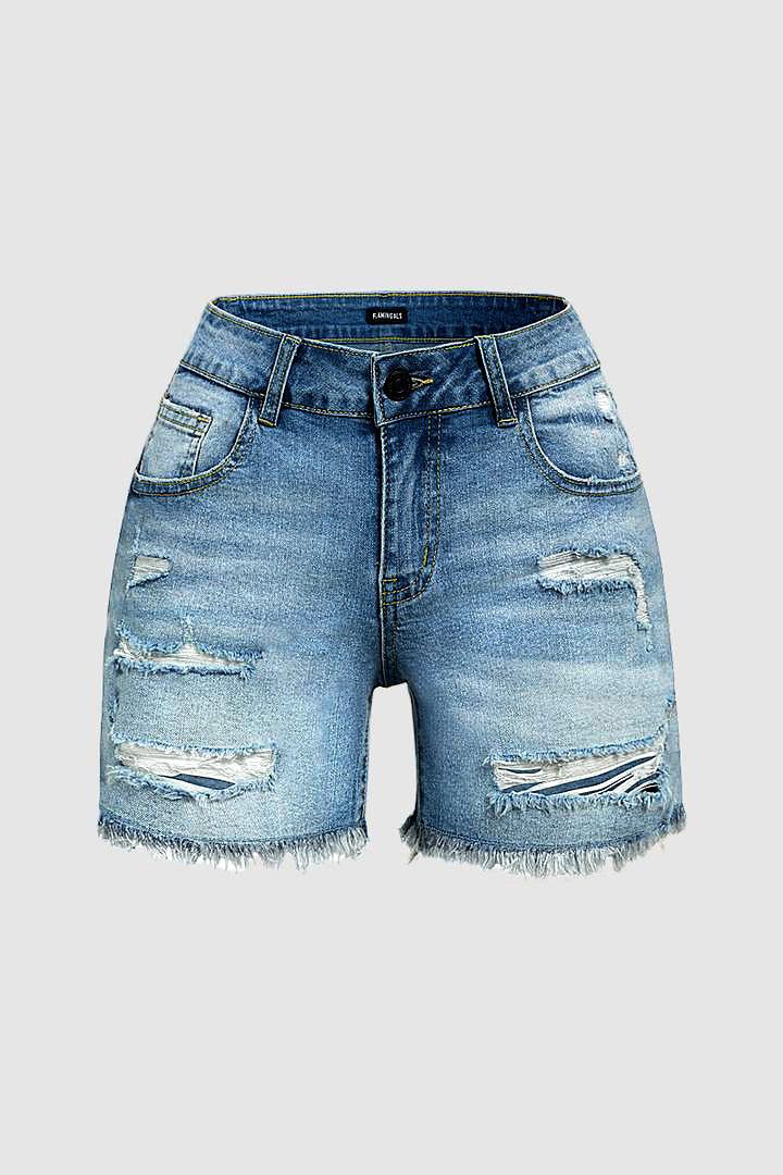 Raw Hem Ripped Low Rise Denim Shorts
