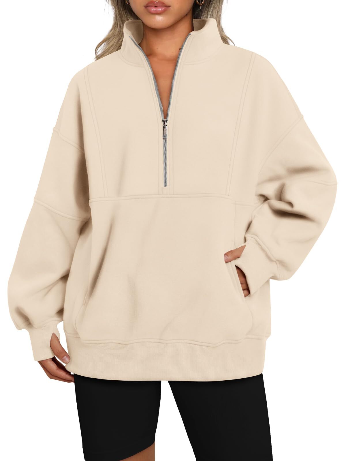 Women's Half Zip Oversized Sweatshirt with Pockerts