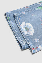 Floral Pattern Wash High Waist Straight Leg Jeans