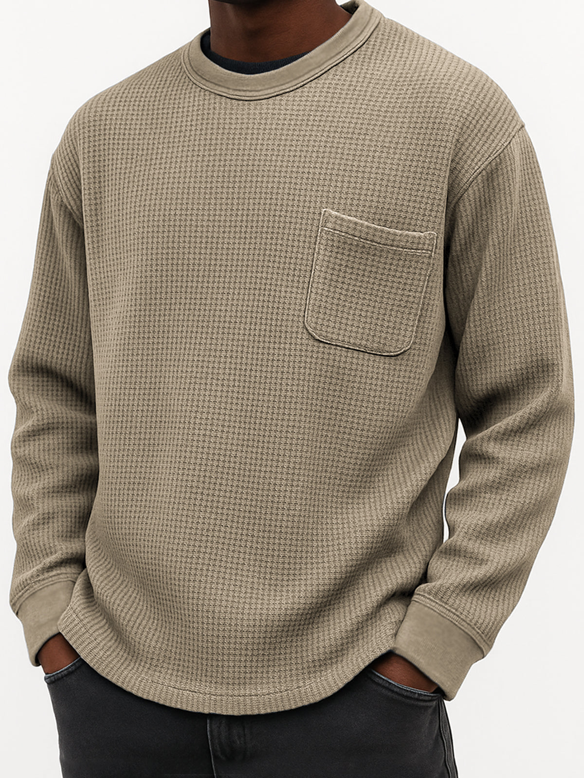 Men's Stylish Waffle Comfort Casual Pocket Everyday Sweatshirt