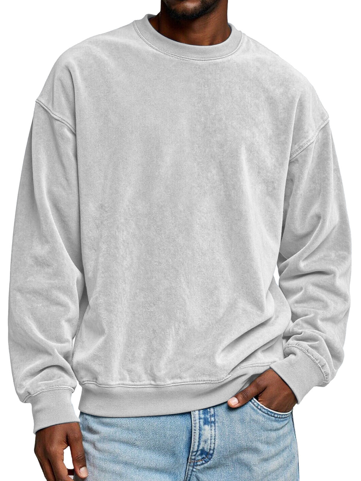 Men's Simple Solid Color Suede Round Neck Long-sleeved Sweatshirt
