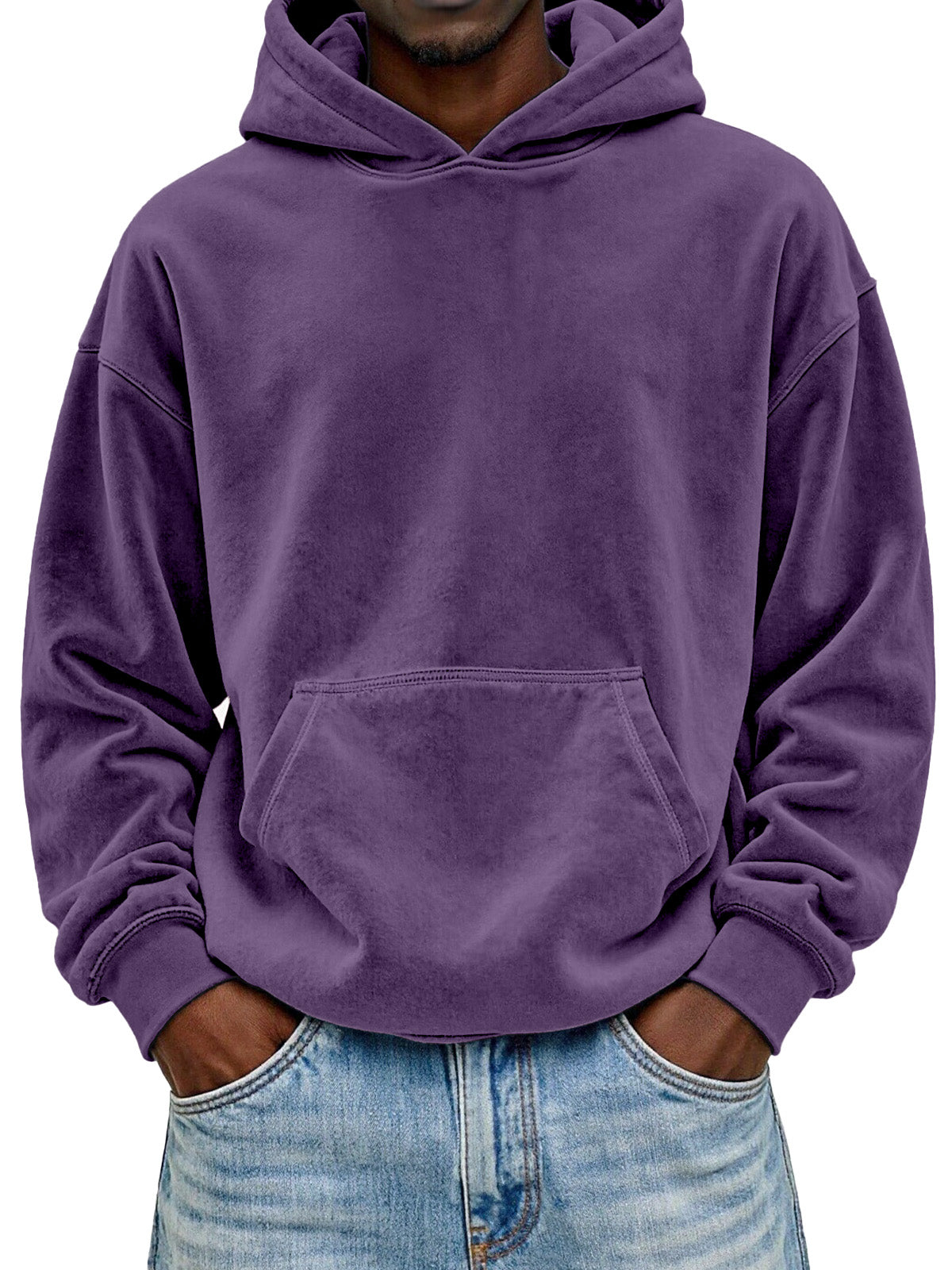 Men's Everyday Solid Color Comfortable Suede Long-sleeved Hooded Sweatshirt
