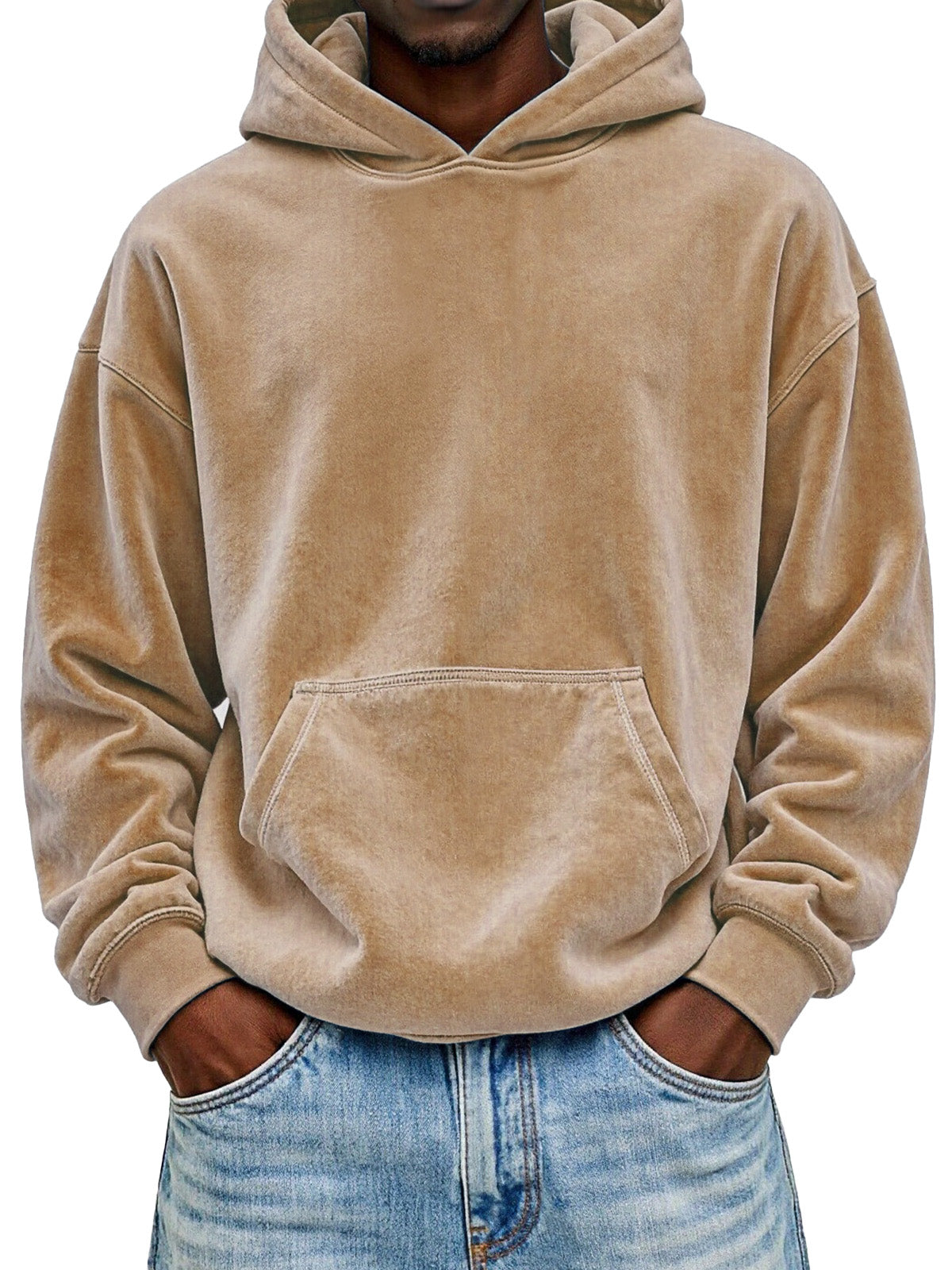 Men's Everyday Solid Color Comfortable Suede Long-sleeved Hooded Sweatshirt