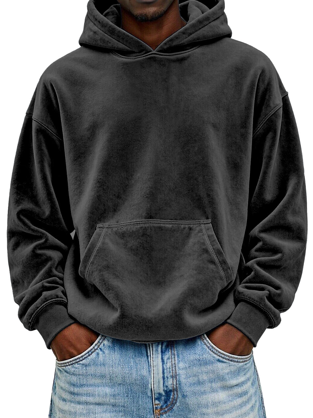 Men's Everyday Solid Color Comfortable Suede Long-sleeved Hooded Sweatshirt