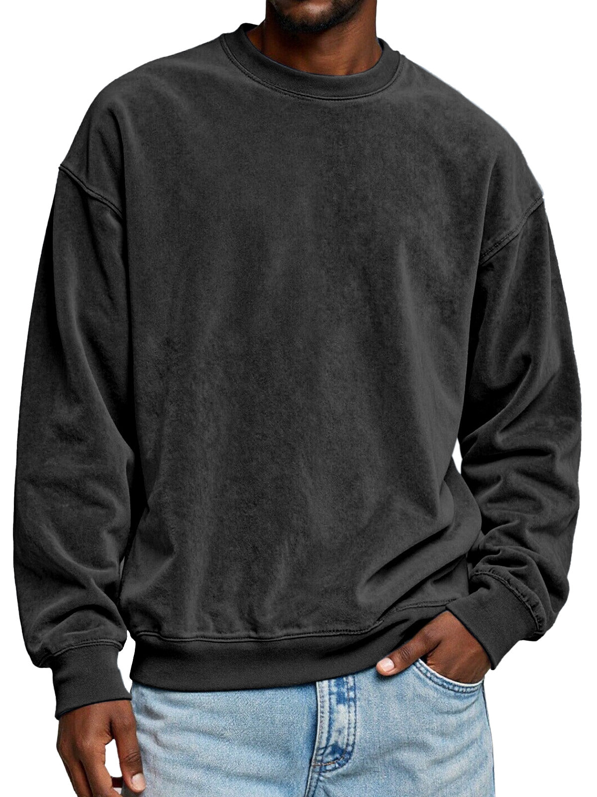 Men's Simple Solid Color Suede Round Neck Long-sleeved Sweatshirt