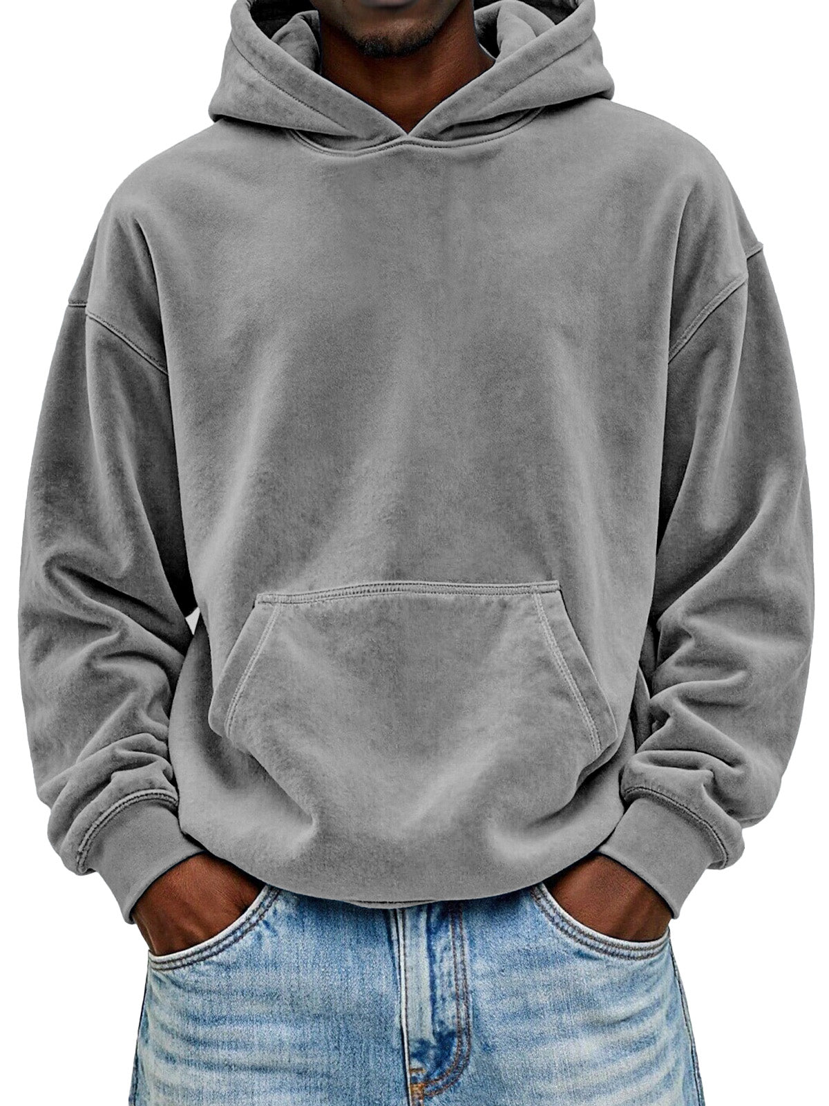 Men's Everyday Solid Color Comfortable Suede Long-sleeved Hooded Sweatshirt