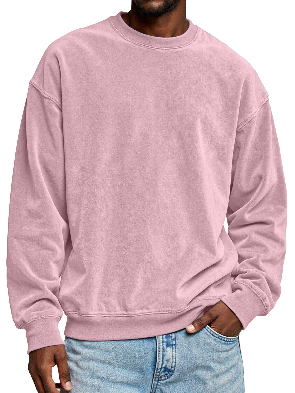 Men's Simple Solid Color Suede Round Neck Long-sleeved Sweatshirt